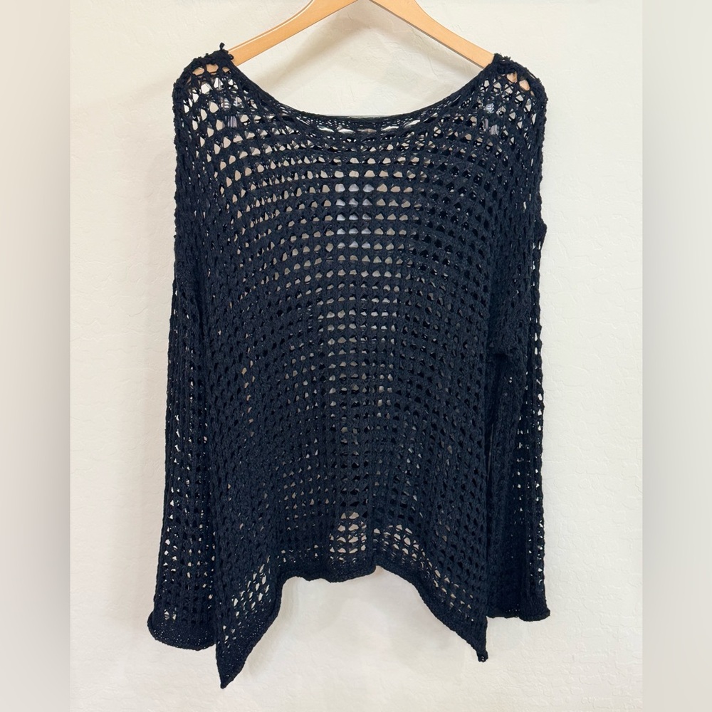 POL Black Open-Knit Crochet Scoop Neck Sweater New w Tags - Picture 3 of 4